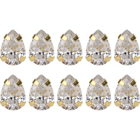 Strass en zircon doré en forme de larme (7 x 10 mm), pour la création de nœuds et autres accessoires de coiffure (vente en gros). Blanc. (1/4)