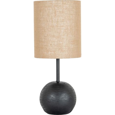 Cannon Table Lamp with Hessian Shade - Metal - L25 x W25 x H61 cm - Black