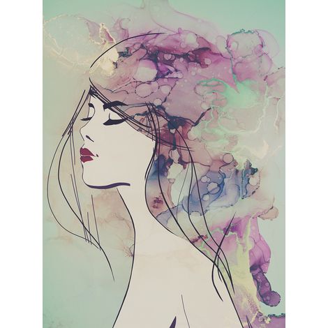 Papier peint panoramique rose portrait féminin Tapisserie panoramique aquarelle idéale pour chambre Papiers peints panoramique original et tendance (1/2)