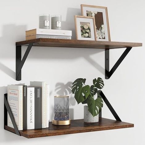 Ensemble de 2 étagères murales flottantes au style rustique, 40 cm de large et 20 cm de profondeur, idéales pour la décoration et le rangement.