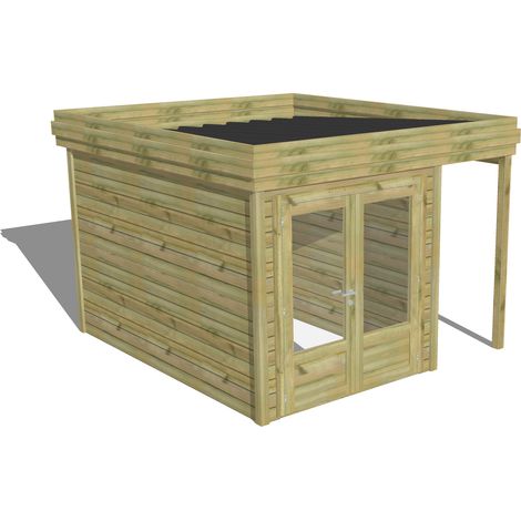 ABRI DE JARDIN bois Pin autoclave 27mm - 3,14x3,44m / 10,8m2 - Bac acier - Abri Français