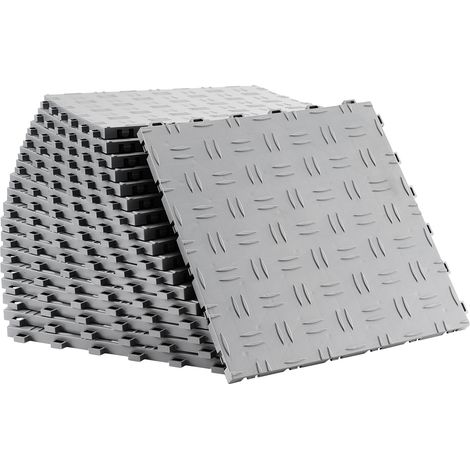 Mophorn ineinander greifende Garagenbodenfliesen, 30,5 x 30,5 x 1,3 cm, 50er-Pack, rutschfest, doppelseitig, Bodenbelag für Garagen, Keller, Reparaturwerkstätten, Silber