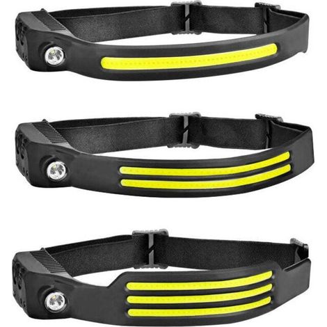 LED Lampe Frontale Rechargeable Torche Frontale Puissante Etanches USB 1200mAh COB XPE Lampes Course à Pied, Camping, Cyclisme, Lampe de Casque, Poisson, Réparation, Jogging, Enfant,3pc (1/3)