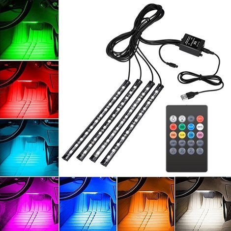 Bande lumineuse LED de voiture, EECOO 4pcs Kit d'éclairage LED de musique de lumière intérieure de voiture Underdash Lights avec (1/5)