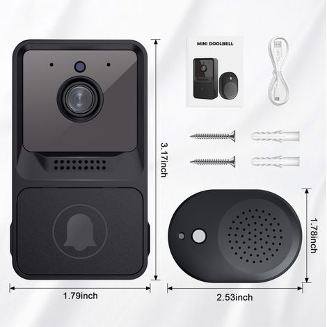 Compatible avec la sonnette vidéo sans fil Z20 noire pour la maison. Sonnette vidéo WiFi sans fil basse consommation. Judas électronique intelligent WiFi. (1/4)