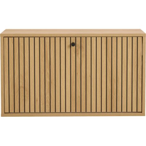 Drawer – Meuble à chaussures mural en bois 71,6cm – Bois clair – Design contemporain avec porte à lattes – Rangement optimisé pour entrée (1/5)