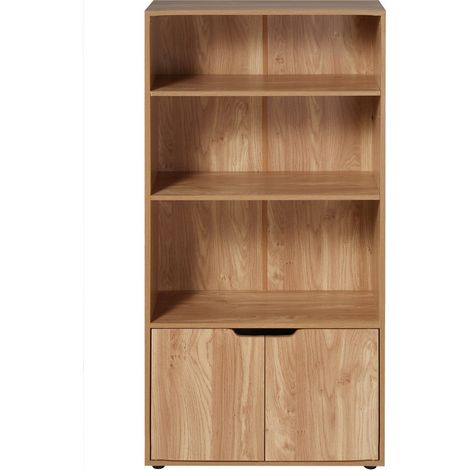 Calicosy – Étagère moderne 3 niveaux avec rangement 2 portes – Hauteur 120 cm – Décor bois et pieds en plastique noir – Pour intérieur élégant (1/5)