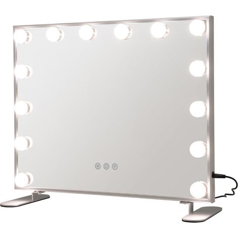 Specchio da toeletta rettangolare 50 x 40 cm con 14 lampadine LED e luminosità regolabile in alluminio argento 200019505