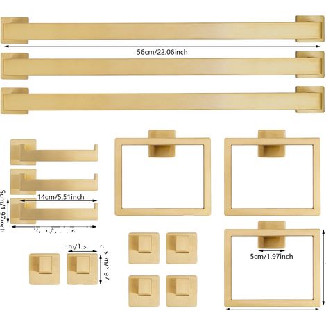 Juego de toalleros para baño, acero inoxidable, montaje en pared, color dorado. (1/2)