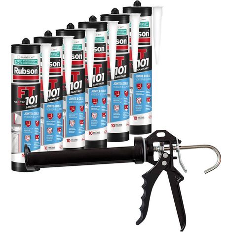 RUBSON Pack de 6 Mastics polymère Flextec FT101 280ml Blanc + Pistolet (1/5)