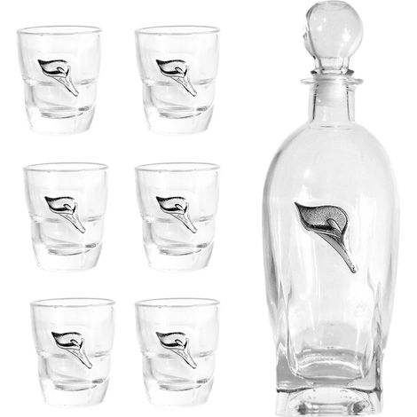 Bicchieri per liquore shottino bottiglia in cristallo con placca argento tavola casa set da 6 ottima idea regalo (1/5)