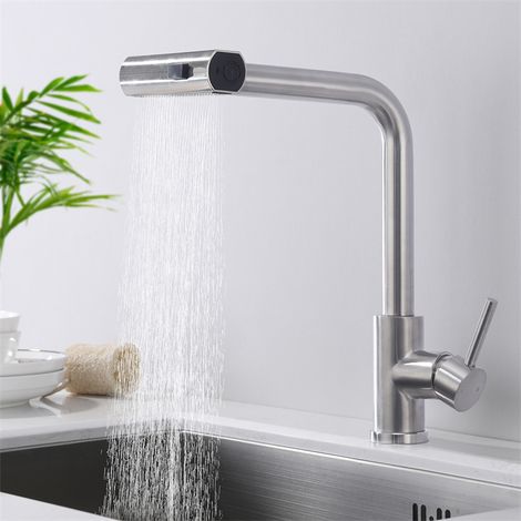 Küchenarmatur mit Drei Strahlarten 360° Drehbar Küchenwasserhahn Edelstahl Wasserhahn Küche Ausziehbar Mischbatterie für die Küche Verchromt (1/5)