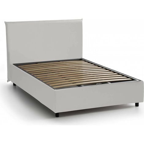Talamo Italia - Letto piazza e mezza Alia, Letto contenitore con rivestimento in ecopelle, 100% Made in Italy, Apertura frontale, adatto per materasso Cm 120x190, Bianco