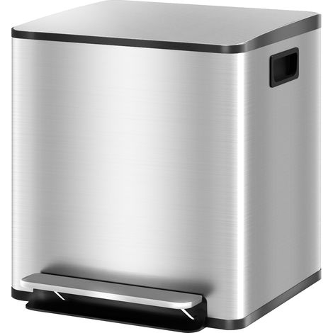 HOMCOM Cestino Rifiuti a 2 Sezioni da 15L in Acciaio e PP 41.8x36.7x44 cm