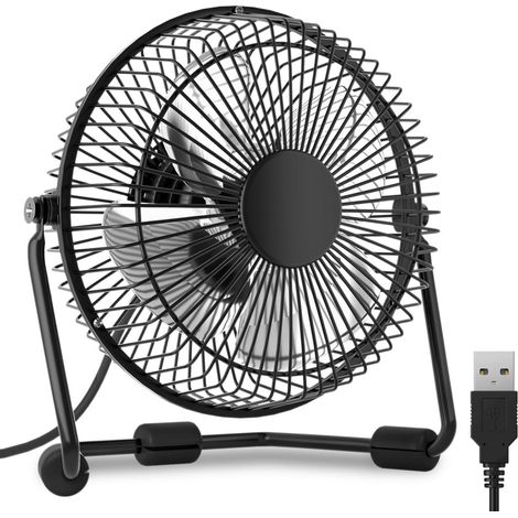 1 Mini ventilateur USB, Moteur sans balais, Rotation 360°, 4 pales aluminium, Bureau Chambre (1/5)