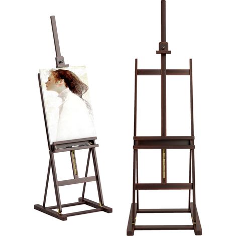 Chevalet peinture bois marron 171-230cm hauteur inclinaison 80° réglable rangement intégrés art (1/5)