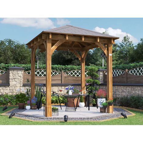 Dunster House Wooden Gazebo Leviathan 2.5m x 2.5m Heavy Duty Patio Shelter With Roof Shingles