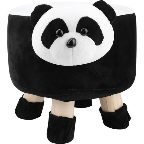 Tabouret en bois massif forme animal peluche panda siège d'appoint confortable et décoratif pour salon chambre design moderne stable (1/5)