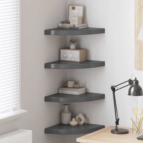 Eck-Schweberegale 4 Stk. Hochglanz-Grau 35x35x3,8 cm MDF