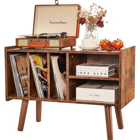 Support de Tourne-Disque Avec Rangement en Vinyle - Grande Table de Lecteur de Disques Pour Albums - Capacité de 136 kg - Support en Bois du Milieu du Siècle (1/5)
