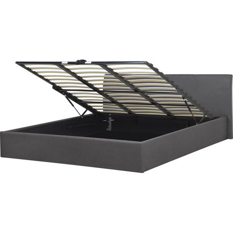 Cama tapizada en tela gris 180 x 200 cm con almacenaje aspecto minimalista Orbey