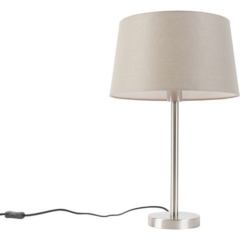 QAZQA Lampada da tavolo con paralume simplo - Moderno - Acciaio,Tessuto - Taupe/Acciaio - Tondo Max. 1 x Watt