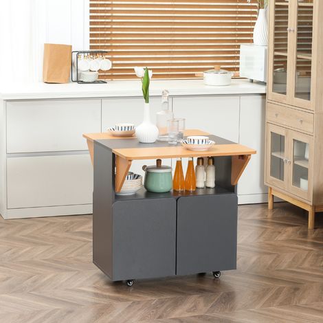 Table pliante économisant de la place pour 4 personnes maximum avec 4 roues cm - étagère cachée et placard avec portes - jaune et gris