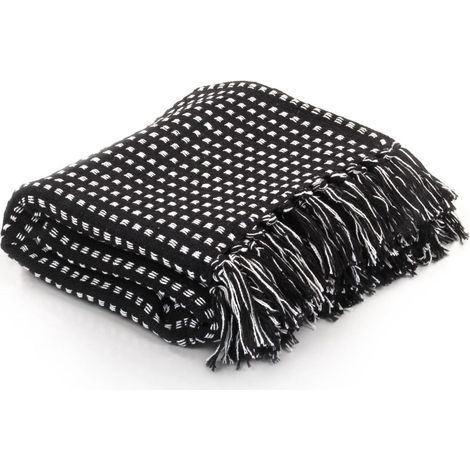 vidaXL Copriletto in Cotone a Quadri 125x150 cm Nero