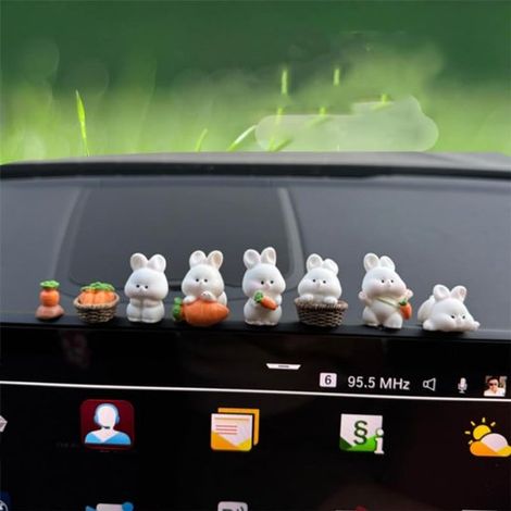 Decorazione per auto con motivo a coniglio, piccola decorazione a forma di animale per l'auto, decorazione a forma di coniglio per gli interni dell'auto, per cruscotti e scrivanie. (1/4)