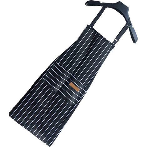 Tablier de cuisine 2 pièces avec 2 poches, bavette ajustable, pour homme et femme, rayures noires (1/5)