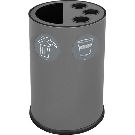 Pattumiera a Bidone per Raccolta Differenziata Ø45x72 cm 3 Scomparti Tubolari e 1 Scomparto da 50 L in Acciaio Verniciato Grigio