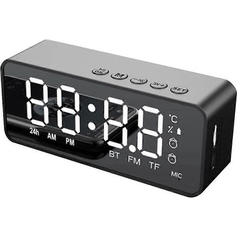 Enceinte Bluetooth sans fil avec radio FM, radio-réveil de bureau, caisson de basses, lecteur de musique, carte TF, haut-parleur de basses (noir) (1/5)