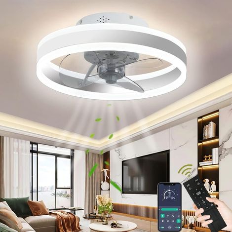 Ventilateurs de Plafond Avec lampe, Ventilateur Silencieux Plafond avec Led Lumiere et Télécommande,Bedroom Plafonnier Dimming Timing 6 Wind Speed Salon Ventilateur Plafonnier -Blanc (1/5)