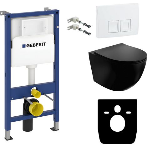 GEBERIT WC Set mit Vorwandelement, Wand-WC und Spülknopf