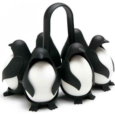 Eierhalter und Eierkocher in Pinguinform, 3-in-1-Funktion: Aufbewahrungs- und Serviergestell für weich- und hartgekochte Eier, Fassungsvermögen: 6 Eier, Schwarz (1/5)