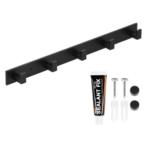 Colgador de ropa de baño con 5 ganchos, colgador de pared de aluminio negro.