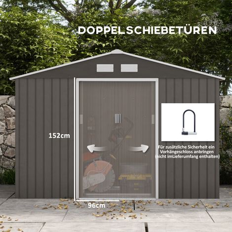 Abri de jardin métallique avec dalle, résistant aux intempéries, gris, 277x195x192cm, parfait pour rangement d'outils et espace extérieur (1/5)