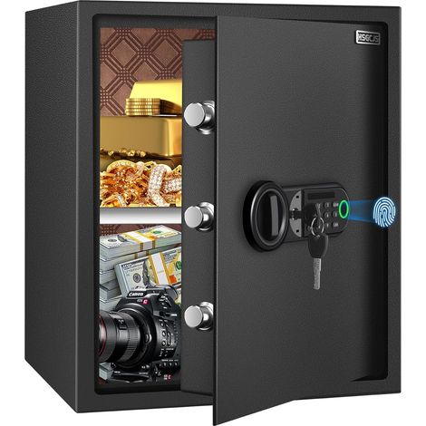 Grand coffre-fort pour empreintes digitales – 0,5 m³, boîte biométrique à empreintes digitales avec clavier numérique, coffre-fort de sécurité avec lumière à induction et cuir, tirelire pour (1/5)