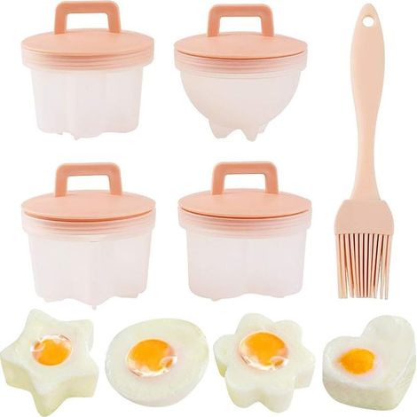 4 pièces oeufs pochés chaudière à oeufs, sans BPA, chaudière à oeufs, coquetier, pocheuse à oeufs avec brosse à huile non collante rose parfait petit déjeuner (1/5)