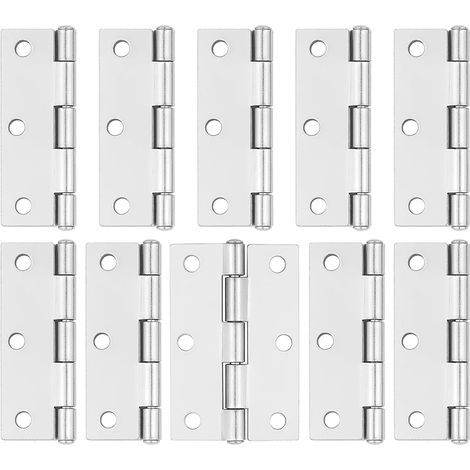 Lot de 10 charnières de porte argentées - 75 mm (3") - Charnières de porte d'armoire avec vis pour charnières de porte intérieures en bois sur meubles (1/5)