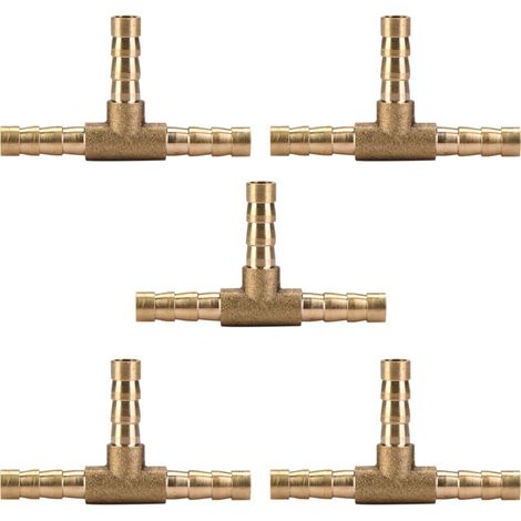 5 pièces 6 mm Raccord en laiton, 3 voies en forme de T, raccord pour tuyau d'air gaz eau carburant, connecteur en T barbelé-DOU (1/4)