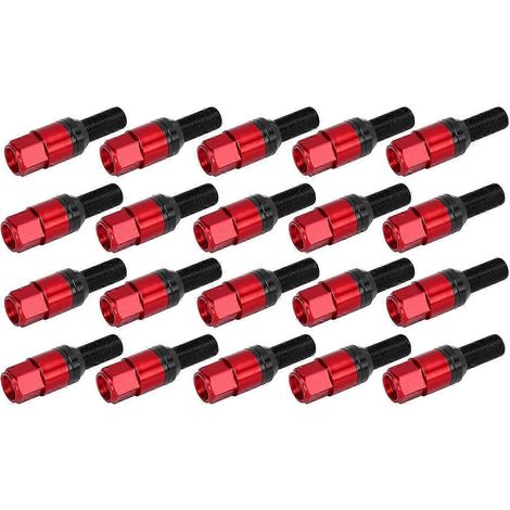 Lot de 20 écrous de roue avec capuchons M14x1,25 à siège conique, en acier et alliage d'aluminium, pour voiture, rouge (1/5)