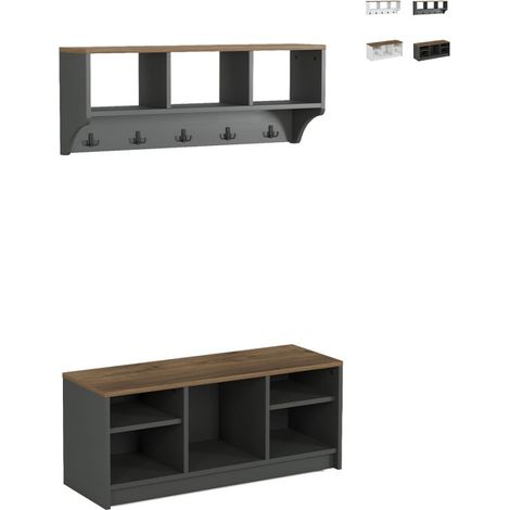 Conjunto muebles recibidor: banco zapatero y perchero de pared de madera Parson - Negro (1/5)
