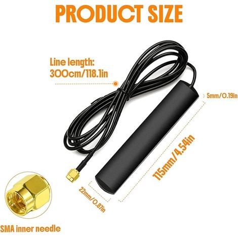 Antenne Dab Dab+, Antenne Autoradio Numérique SMA FM Dab+ Universelle avec Adaptateur SMA et 3M Câble, Compatible avec Ford, Renault, Peugeot, Mini, Twingo