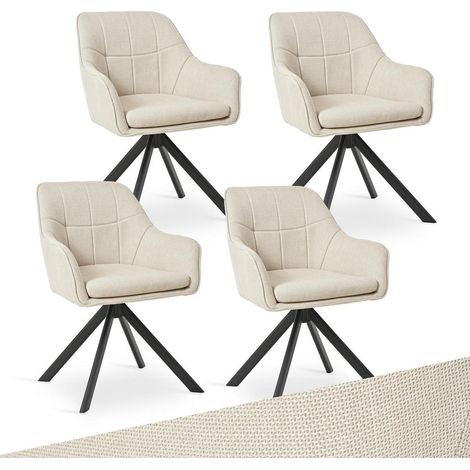 4er Set Drehstuhl Esszimmerstuhl Beige mit Armlehne, 360° drehbar, ergonomisch (1/5)