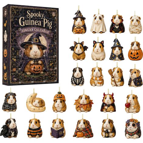 Adventskalender 2026 – 24 Fächer – braun, schwarz, orange – Acrylmaterial – Maße 27 x 19 x 4 cm – Meerschweinchen-Hängedekoration – geeignet für Halloween-Partys und als Innendekoration für Zuhause un (1/5)