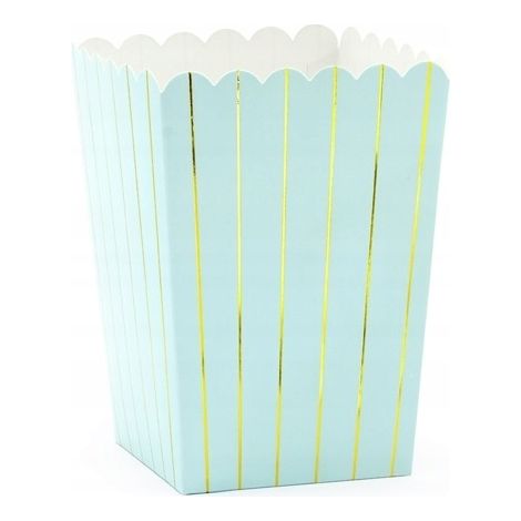 Cajas de palomitas Rayas, azul claro, 7x7x12,5cm (1 paquete / 6 uds.) (1/3)