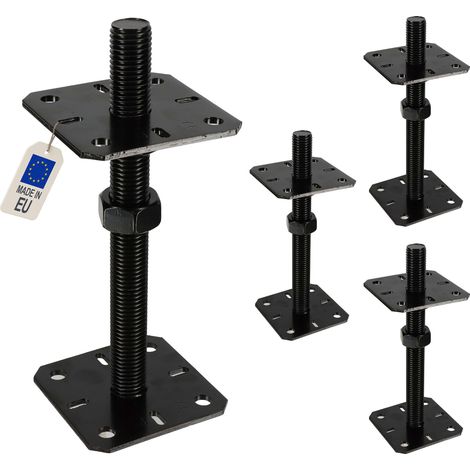 4 embases pied de poteau carrée réglable par vis - Platine 100x100mm - M24 - Acier galvanisé Noir - Fabrication Europe (1/5)