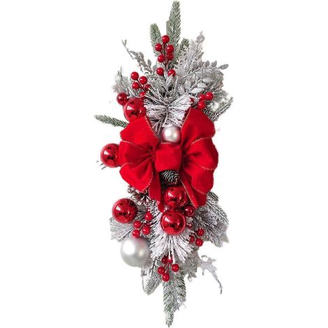 Décorations de Noël, couronne de Noël avec nœud décoratif, guirlande lumineuse pour escalier, Noël (1/5)