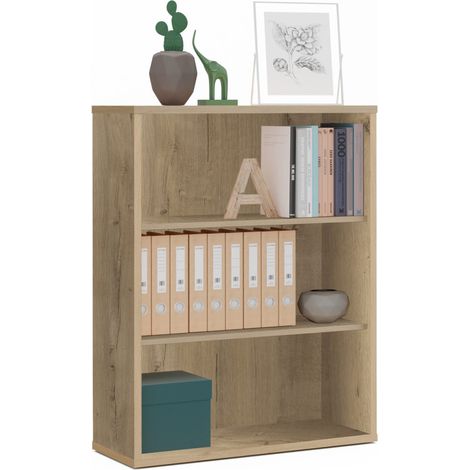 Bibliothèque, étagère de rangement coloris chêne doré - Longueur 75,50 x Profondeur 33 x hauteur 99,50 cm -PEGANE- (1/2)